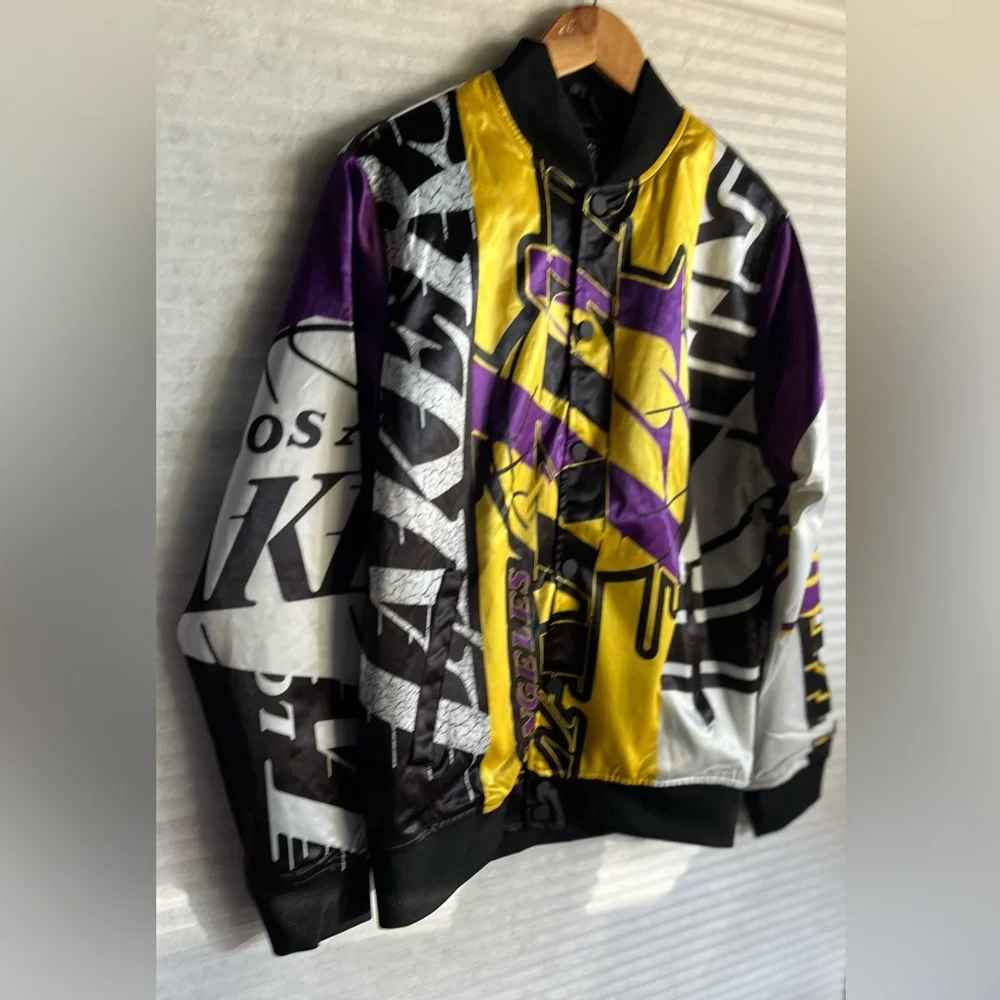 LA Lakers NBA Jacket Pro Standard Mens Medium Black Mashup Satin Bomber - Picture 2 of 11